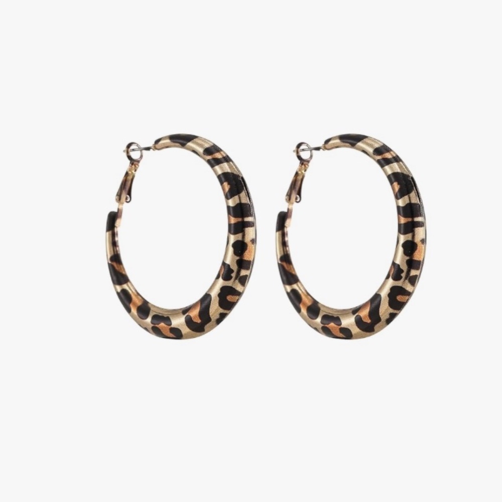 Gold Black Orange Metallic Leopard Hoop Earrings Statement 3" Oversized Chic
